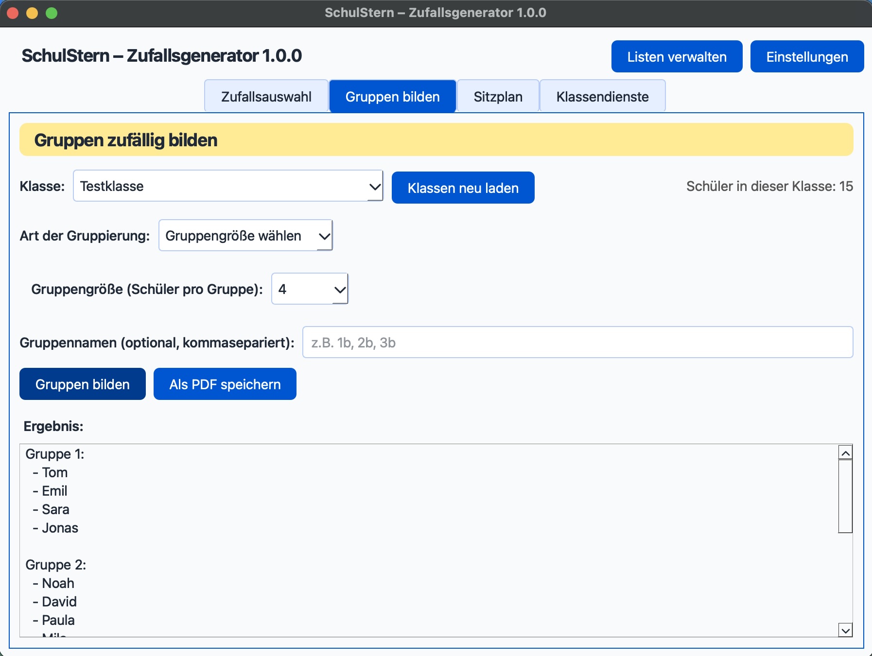 SchulStern Zufallsgenerator – Gruppen bilden